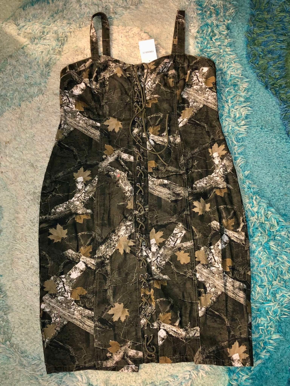 Forever 21 Olive Camo Lace-Up Midi Dress